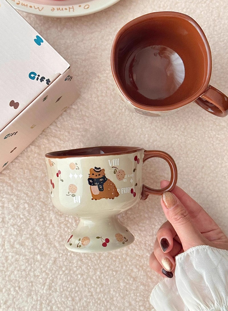 هايدو كوب قهوة بيركانيك عالي القدم بحجم 265 مل مع تصميم فن اللاتيه، كوب بأسلوب رجعي منتصف القرن، هدية مثالية للفتيات في الخريف/الشتاء. - Image 5