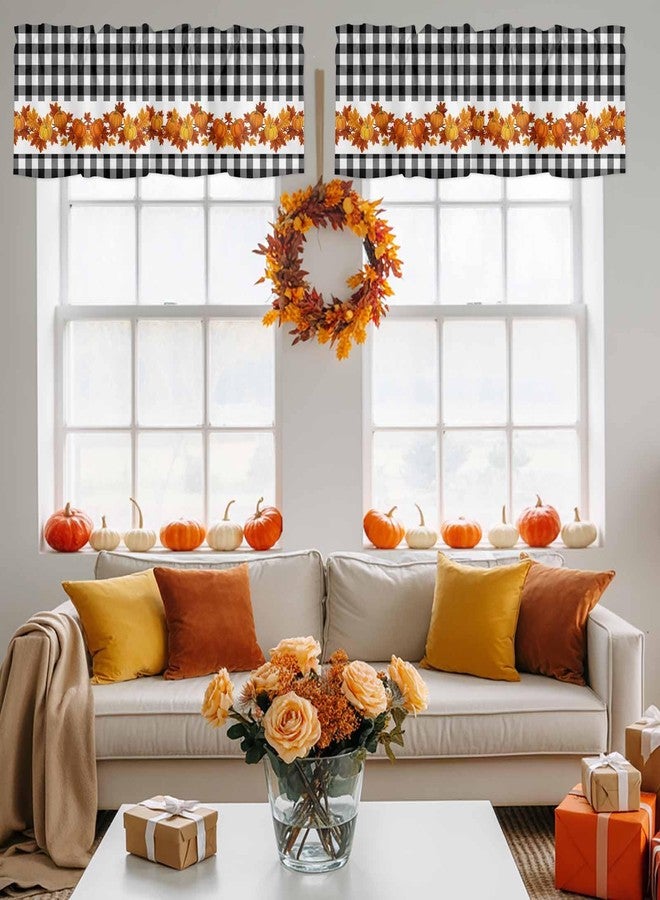 Litter Star Fall Window Valance Rod Pocket Panel for Kitchen Bedroom Windows Farm Black and White Buffalo Check Valances Short Curtain Bathroom Window Treatment Drapes Thanksgiving Pumpkin Orange Maple Branch - Image 2