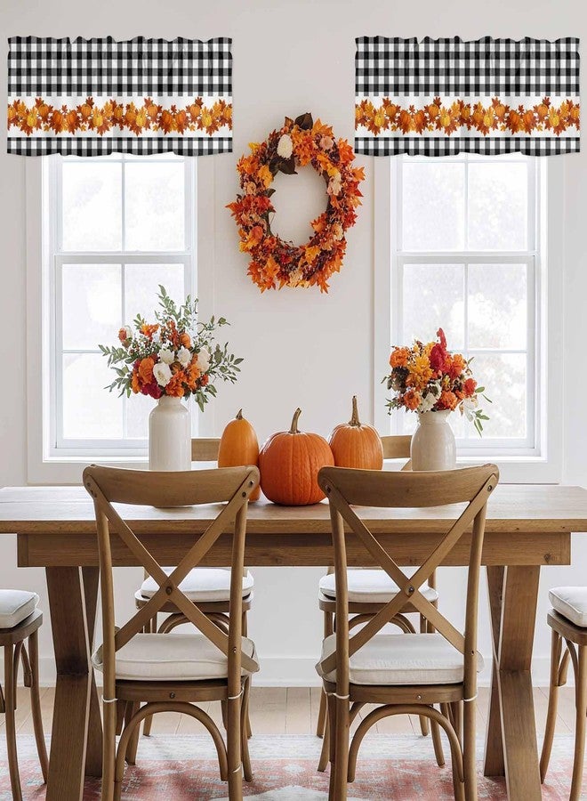 Litter Star Fall Window Valance Rod Pocket Panel for Kitchen Bedroom Windows Farm Black and White Buffalo Check Valances Short Curtain Bathroom Window Treatment Drapes Thanksgiving Pumpkin Orange Maple Branch - Image 3