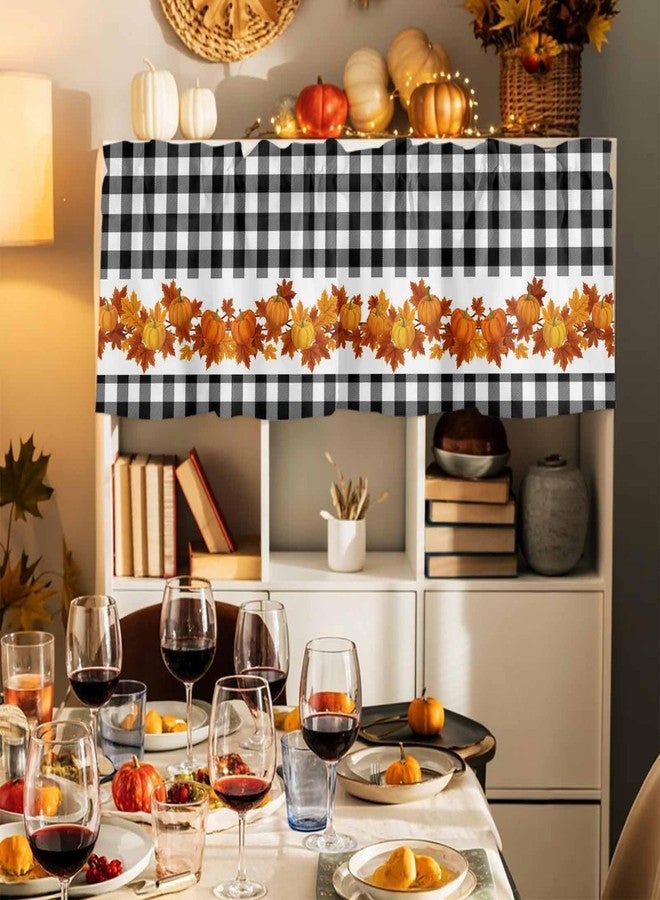 Litter Star Fall Window Valance Rod Pocket Panel for Kitchen Bedroom Windows Farm Black and White Buffalo Check Valances Short Curtain Bathroom Window Treatment Drapes Thanksgiving Pumpkin Orange Maple Branch - Image 5