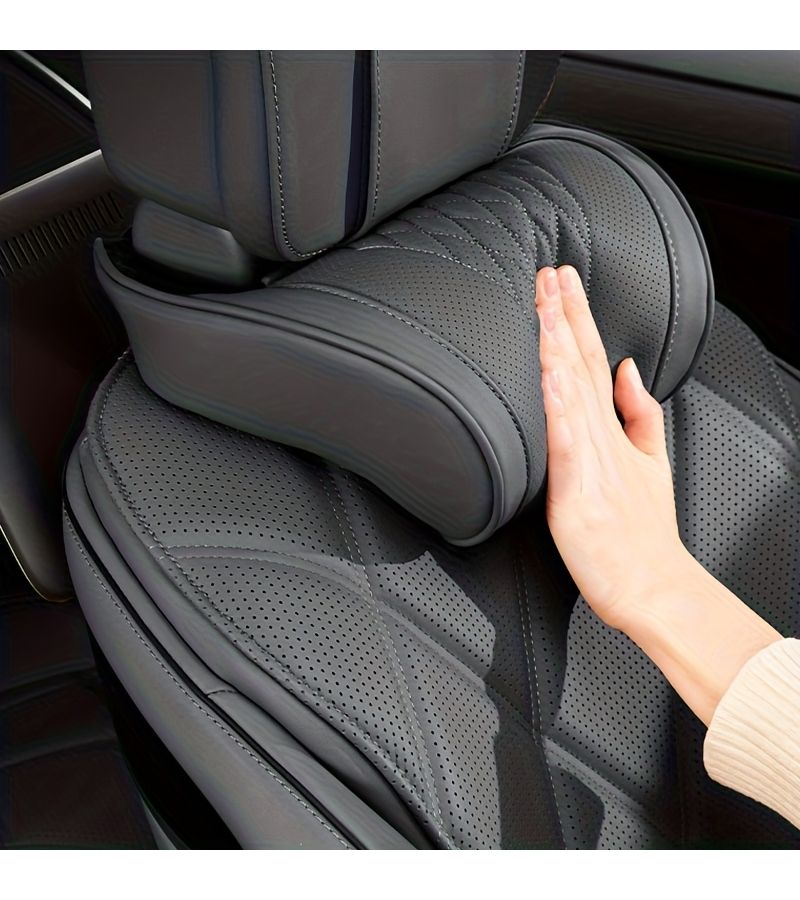 Orange Luxury Car Neck Pillow Breathable Napa Leather Headrest Support - Image 1