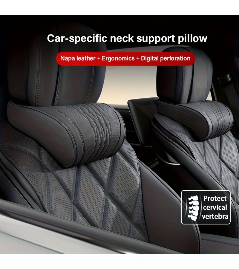 Orange Luxury Car Neck Pillow Breathable Napa Leather Headrest Support - Image 2