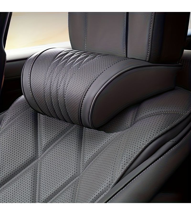 Orange Luxury Car Neck Pillow Breathable Napa Leather Headrest Support - Image 4