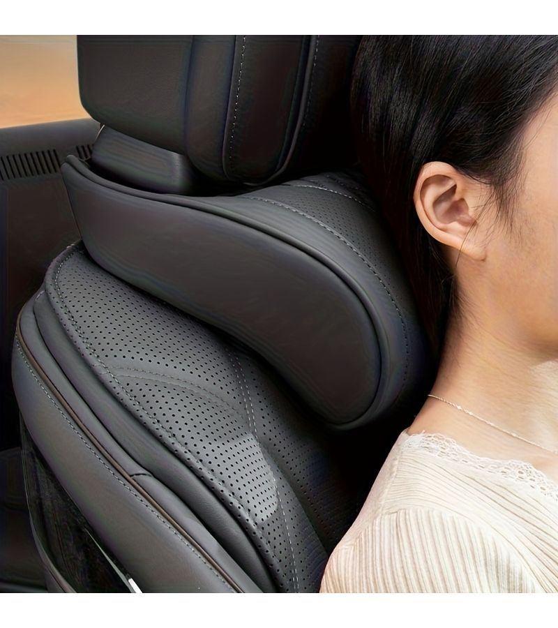 Orange Luxury Car Neck Pillow Breathable Napa Leather Headrest Support - Image 5