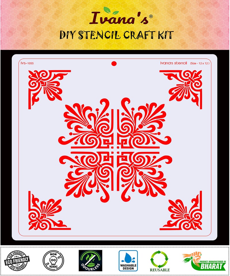 ivana's Ivana's Mandala Art Stencil for Art & Craft, Reusable DIY Decorative Stencil for Painting on Canvas, Fabric, Cloth, Paper, Glass, Furniture and Wall, Size - 12 x 12 inch, IVS-1055  - Image 2