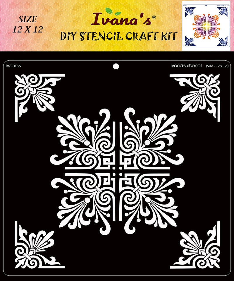 ivana's Ivana's Mandala Art Stencil for Art & Craft, Reusable DIY Decorative Stencil for Painting on Canvas, Fabric, Cloth, Paper, Glass, Furniture and Wall, Size - 12 x 12 inch, IVS-1055  - Image 1