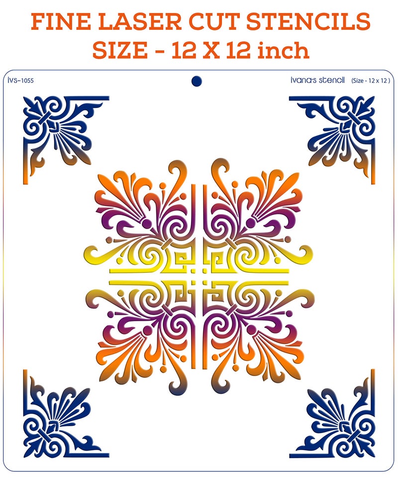 ivana's Ivana's Mandala Art Stencil for Art & Craft, Reusable DIY Decorative Stencil for Painting on Canvas, Fabric, Cloth, Paper, Glass, Furniture and Wall, Size - 12 x 12 inch, IVS-1055  - Image 3