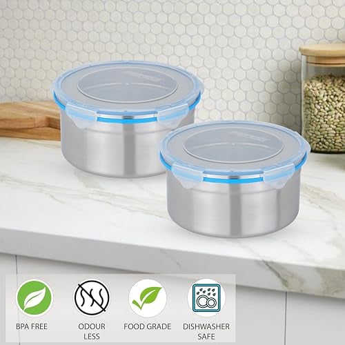 STEELLOCK Stainless Steel Airtight Container with Lid | Leakproof, BPA-Free, Durable Kitchen Storage | Multipurpose Food Storage Containers for Kitchen | SL-1502-set of 2, 1950ml each, Blue - Image 3