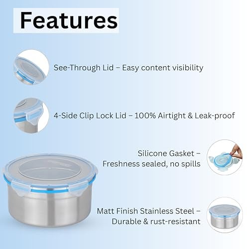 STEELLOCK Stainless Steel Airtight Container with Lid | Leakproof, BPA-Free, Durable Kitchen Storage | Multipurpose Food Storage Containers for Kitchen | SL-1502-set of 2, 1950ml each, Blue - Image 5