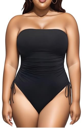 Yonique Women Strapless One Piece Swimsuit Tummy Control Bandeau Bathing Suit Cheeky Swimwear Black S - Image 5