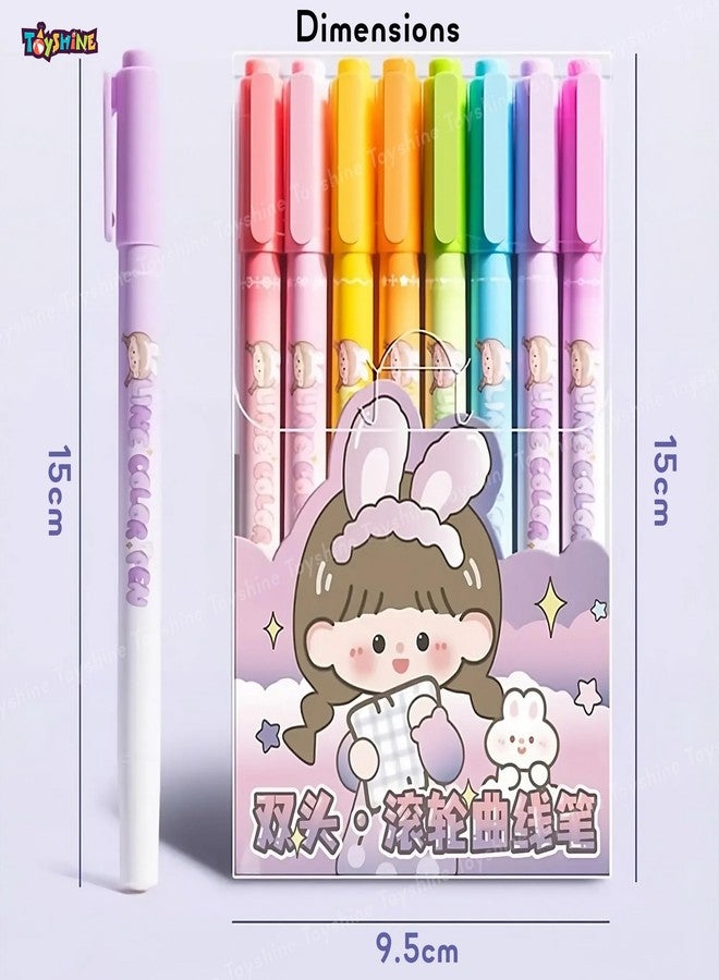 Toyshine Pack of 4 Sets Dual Tip Pens Inbuilt with Curve Shapes Highlighter for Outline Marking Scrapbook Art and Craft Kids Fun Activity Sketching Painting Supplies Supplies - Multicolor - Image 5