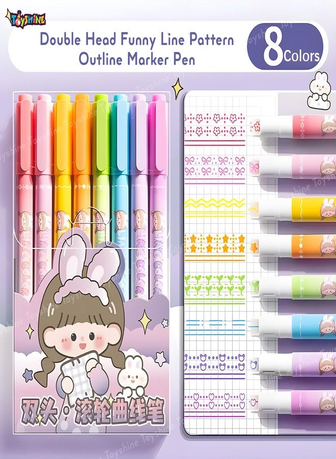 Toyshine Pack of 4 Sets Dual Tip Pens Inbuilt with Curve Shapes Highlighter for Outline Marking Scrapbook Art and Craft Kids Fun Activity Sketching Painting Supplies Supplies - Multicolor - Image 2