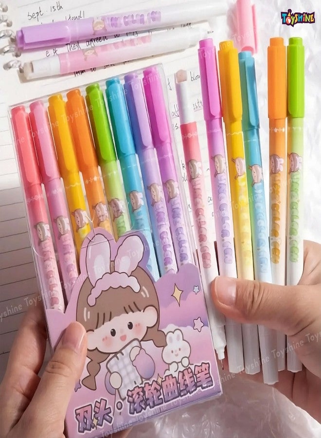 Toyshine Pack of 4 Sets Dual Tip Pens Inbuilt with Curve Shapes Highlighter for Outline Marking Scrapbook Art and Craft Kids Fun Activity Sketching Painting Supplies Supplies - Multicolor - Image 4