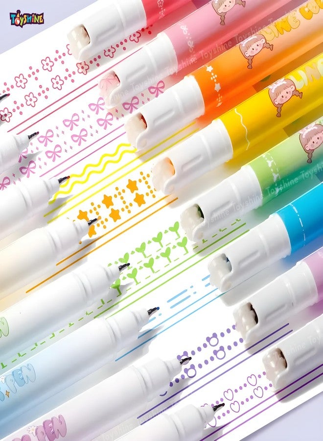 Toyshine Pack of 4 Sets Dual Tip Pens Inbuilt with Curve Shapes Highlighter for Outline Marking Scrapbook Art and Craft Kids Fun Activity Sketching Painting Supplies Supplies - Multicolor - Image 3
