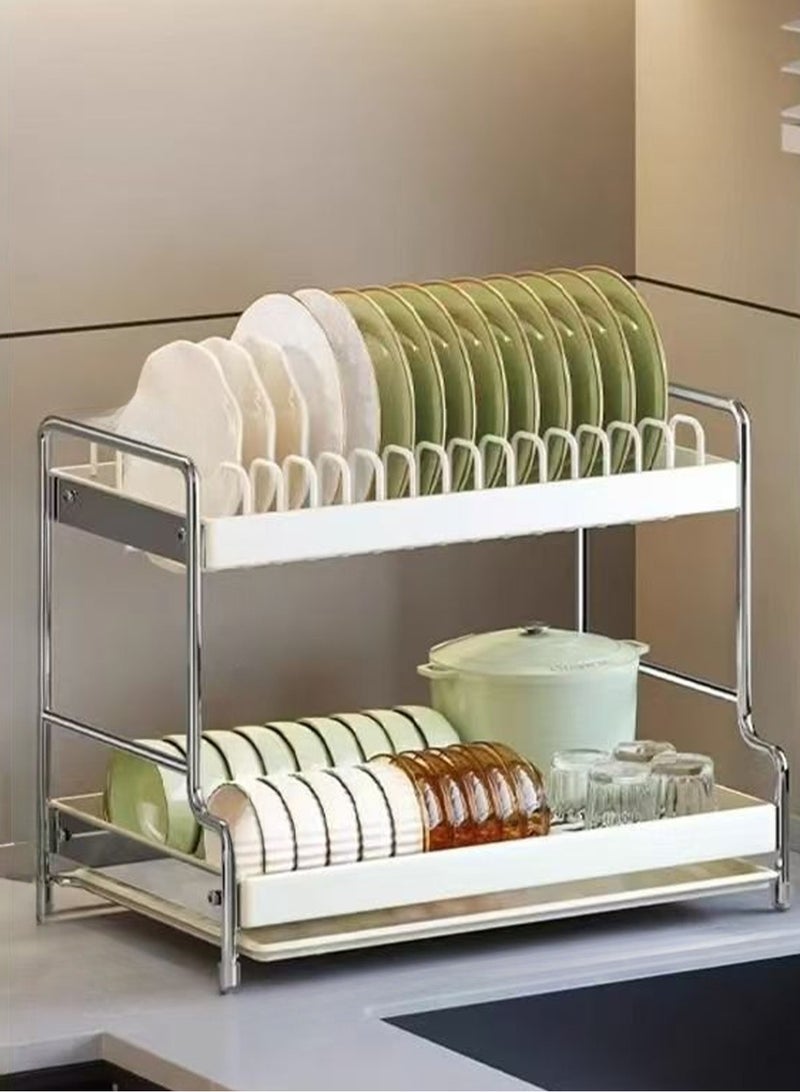 LOOPITYS Double layer stainless steel utensil drying rack, utensil storage rack, multi-purpose utensil rack with drain board, kitchen countertop utensil storage rack - Image 1