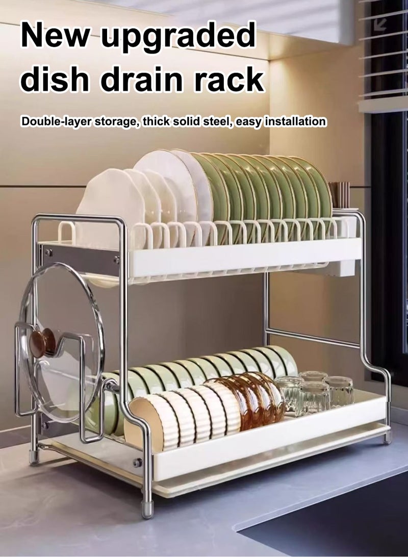LOOPITYS Double layer stainless steel utensil drying rack, utensil storage rack, multi-purpose utensil rack with drain board, kitchen countertop utensil storage rack - Image 2