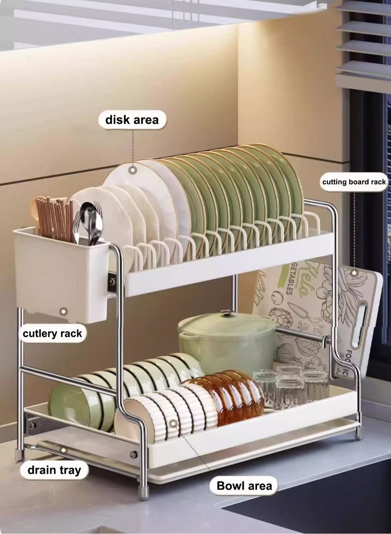 LOOPITYS Double layer stainless steel utensil drying rack, utensil storage rack, multi-purpose utensil rack with drain board, kitchen countertop utensil storage rack - Image 3