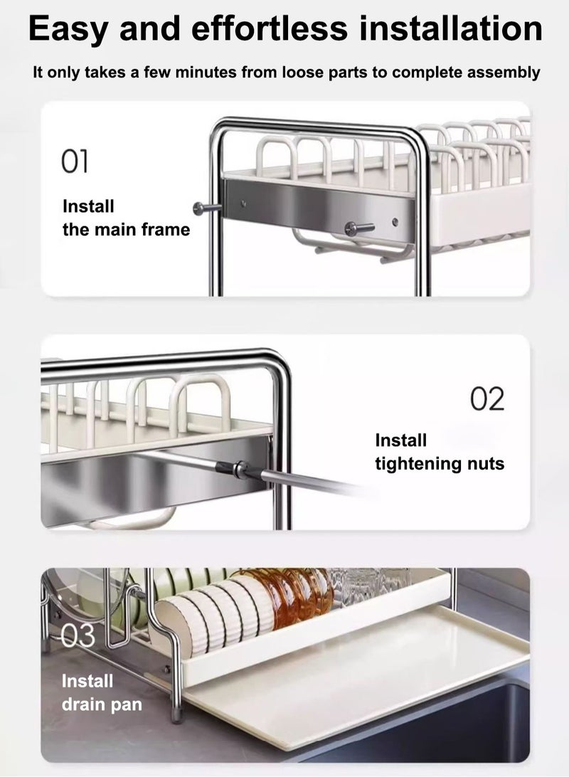 LOOPITYS Double layer stainless steel utensil drying rack, utensil storage rack, multi-purpose utensil rack with drain board, kitchen countertop utensil storage rack - Image 5