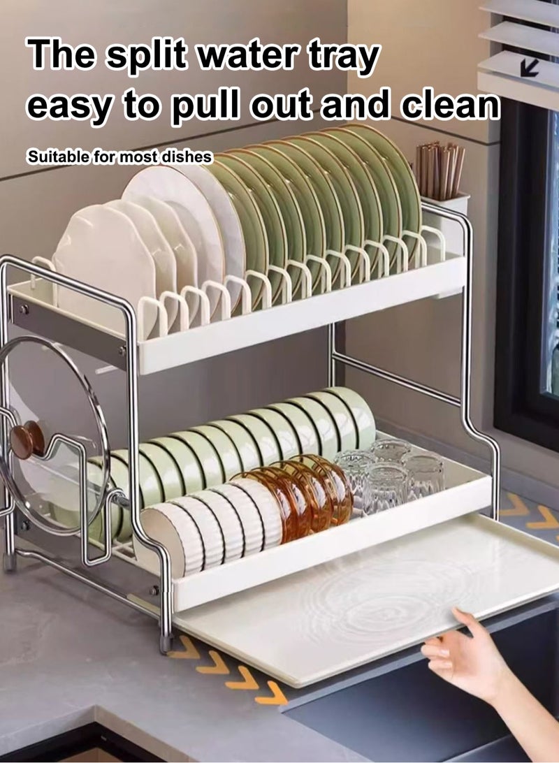 LOOPITYS Double layer stainless steel utensil drying rack, utensil storage rack, multi-purpose utensil rack with drain board, kitchen countertop utensil storage rack - Image 4