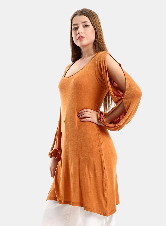 kady Jamila Women Wide Round Collar Tunic With Sided Sleeves Slits ,mustard-XXL - Image 2