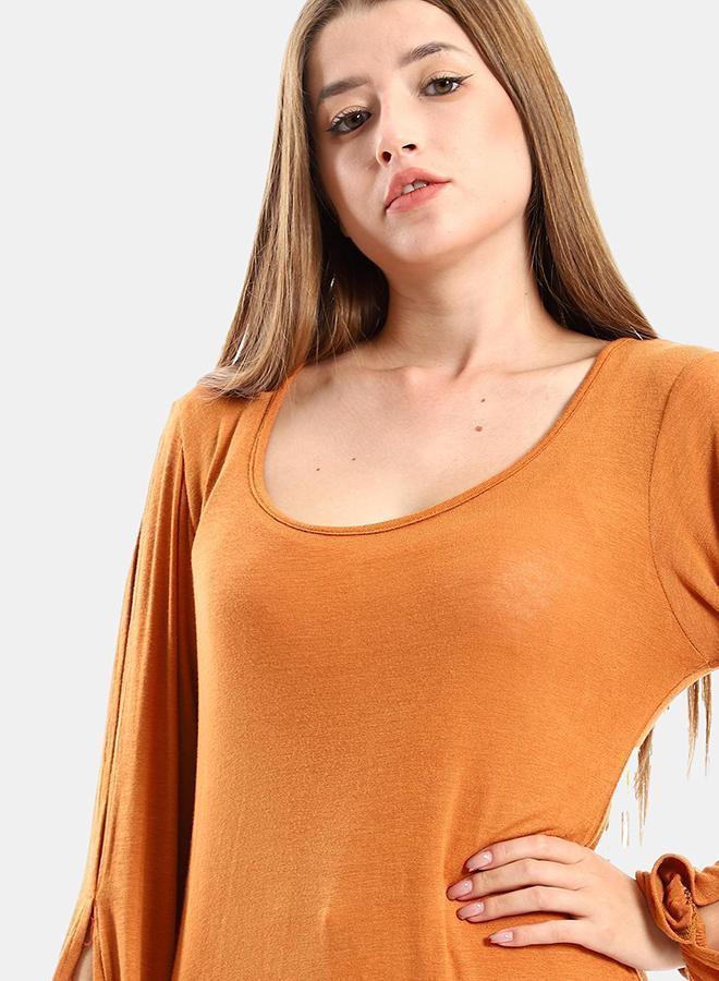 kady Jamila Women Wide Round Collar Tunic With Sided Sleeves Slits ,mustard-XXL - Image 4