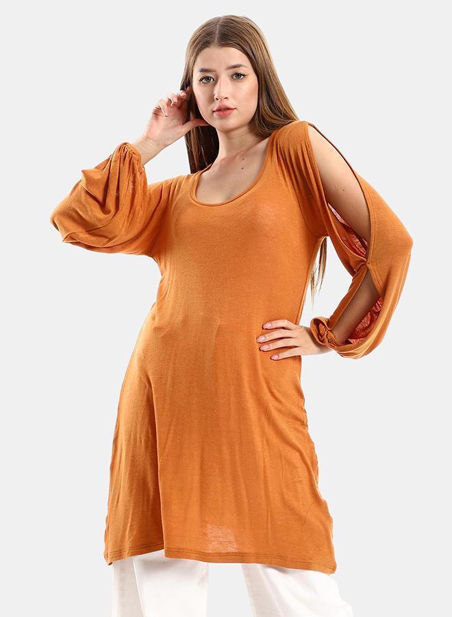 kady Jamila Women Wide Round Collar Tunic With Sided Sleeves Slits ,mustard-XXL - Image 1