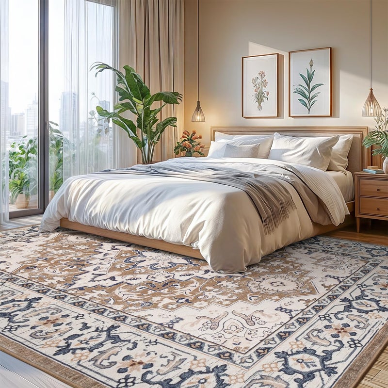 Lofus 6x9 Area Rugs for Living Room, Washable Area Rug, Rugs for Bedroom, Kitchen, Vintage Boho Carpet, Soft Non-Slip, Low Pile Large Area Rug for Office Dining Room, Floral Brown - Image 4