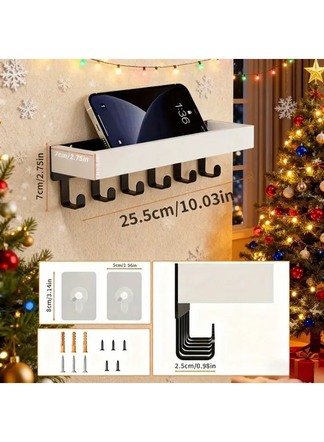 حامل مفاتيح خشبي أبيض مثبت على الحائط مع 6 خطافات سهل التركيب للمنزل والمكتب - Image 3