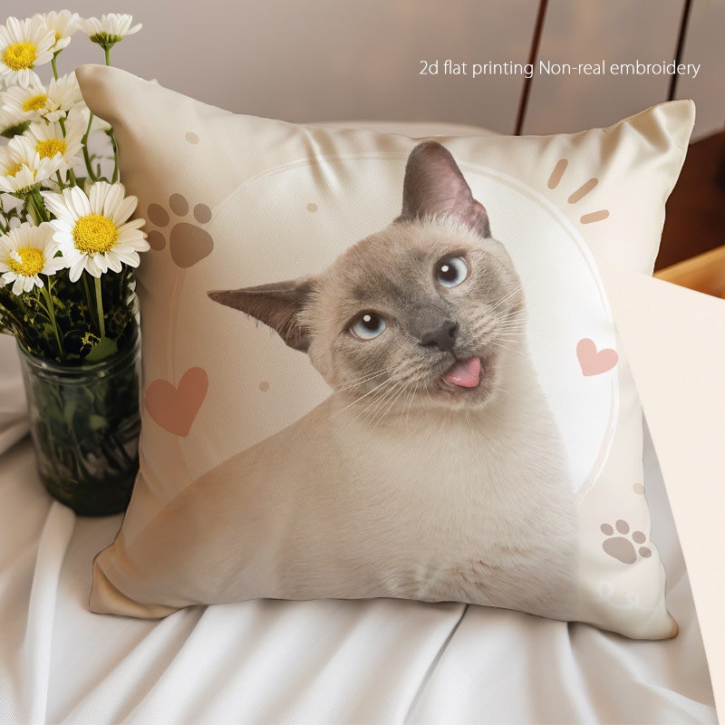 Cute Cat Print Decorative Throw Pillow Cover Soft Square Cushion Cover for Sofa Bed Living Room - Image 2