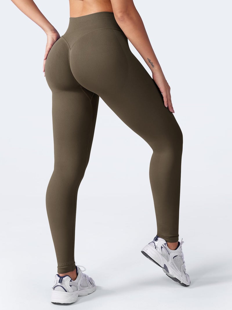 VOYJOY Women Seamless Impact Leggings Scrunch Workout Leggings Medium Waist Tummy Control Butt Lifting Gym Yoga Pants Coffee M - Image 5