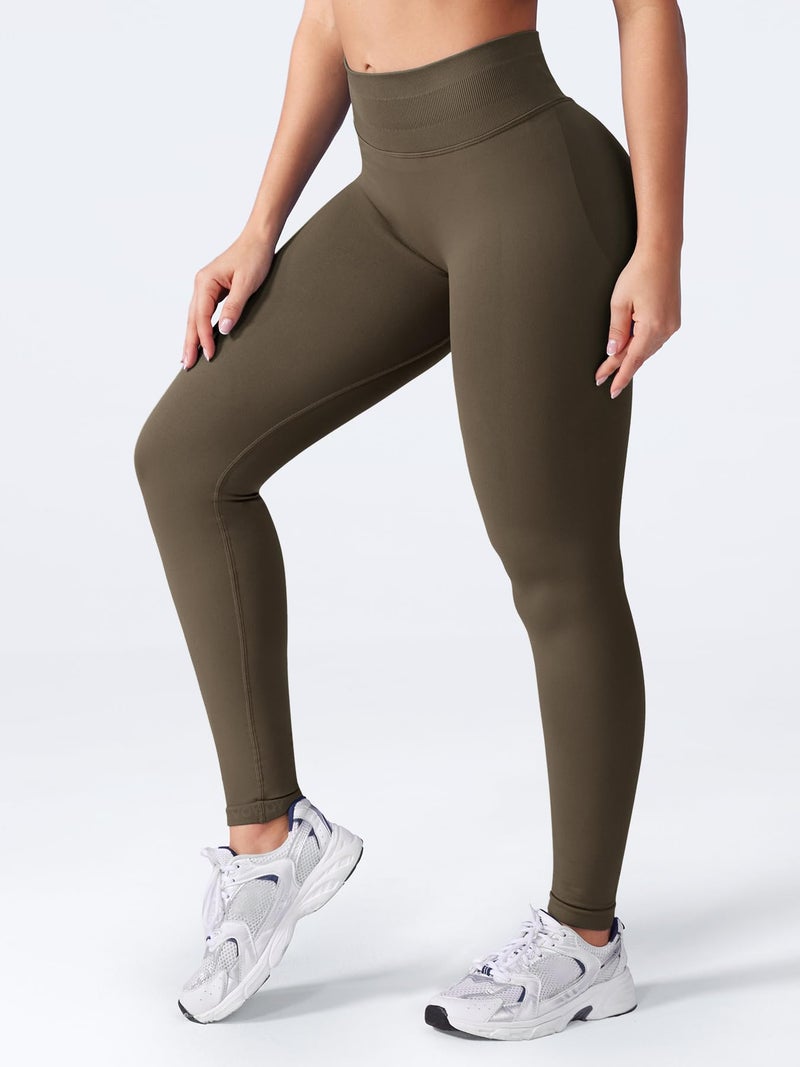 VOYJOY Women Seamless Impact Leggings Scrunch Workout Leggings Medium Waist Tummy Control Butt Lifting Gym Yoga Pants Coffee M - Image 4