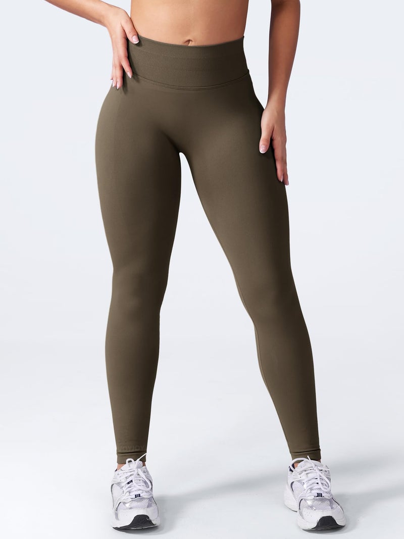 VOYJOY Women Seamless Impact Leggings Scrunch Workout Leggings Medium Waist Tummy Control Butt Lifting Gym Yoga Pants Coffee M - Image 3