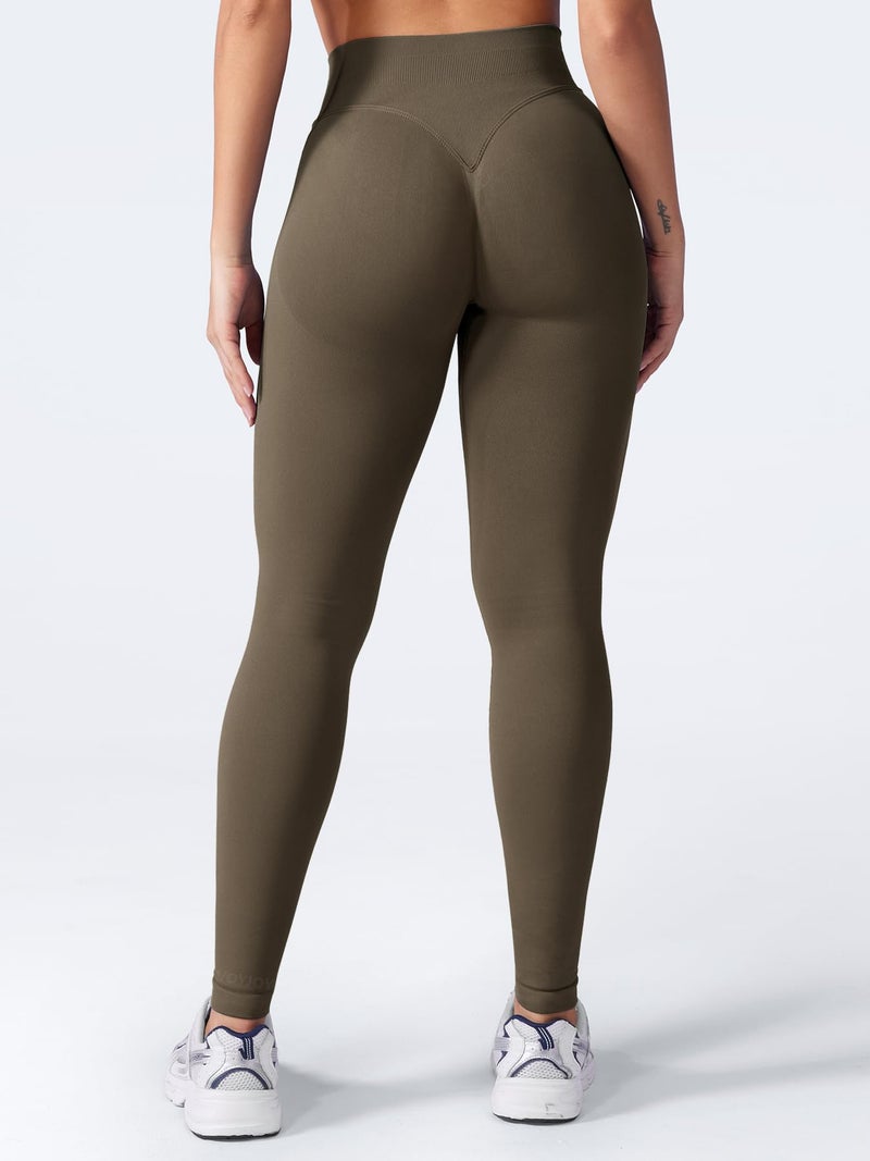 VOYJOY Women Seamless Impact Leggings Scrunch Workout Leggings Medium Waist Tummy Control Butt Lifting Gym Yoga Pants Coffee M - Image 2
