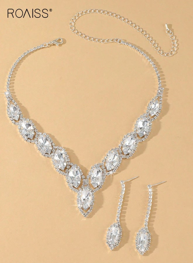 رويس طقم مجوهرات زفاف نسائي مكون من قطعتين بتصميم هندسي مبالغ فيه على طراز القصر، قلادة وأقراط خفيفة الوزن ومضادة للحساسية لحفلات الزفاف - Image 2