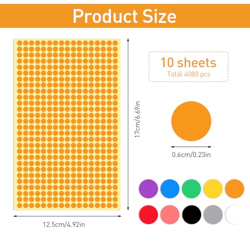 HASTHIP® 10 Sheets Colored Dot Stickers Self-Adhesive Labels, 6mm Round Colors for Toddlers Classroom Office Family Labeling Inventory Management - Image 5