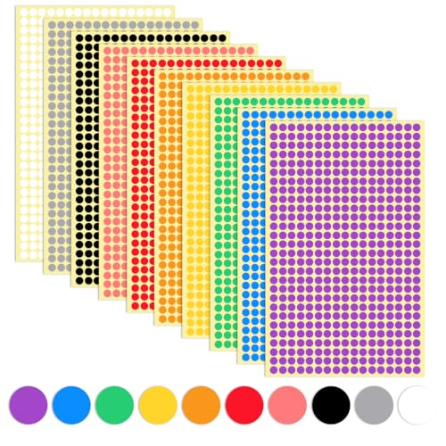 HASTHIP® 10 Sheets Colored Dot Stickers Self-Adhesive Labels, 6mm Round Colors for Toddlers Classroom Office Family Labeling Inventory Management - Image 1