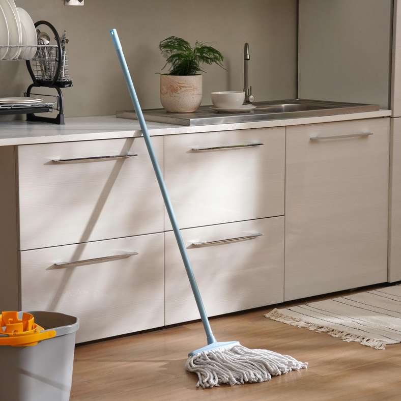 Pan Home ممسحة تنظيف مع مقبض - أزرق وأبيض