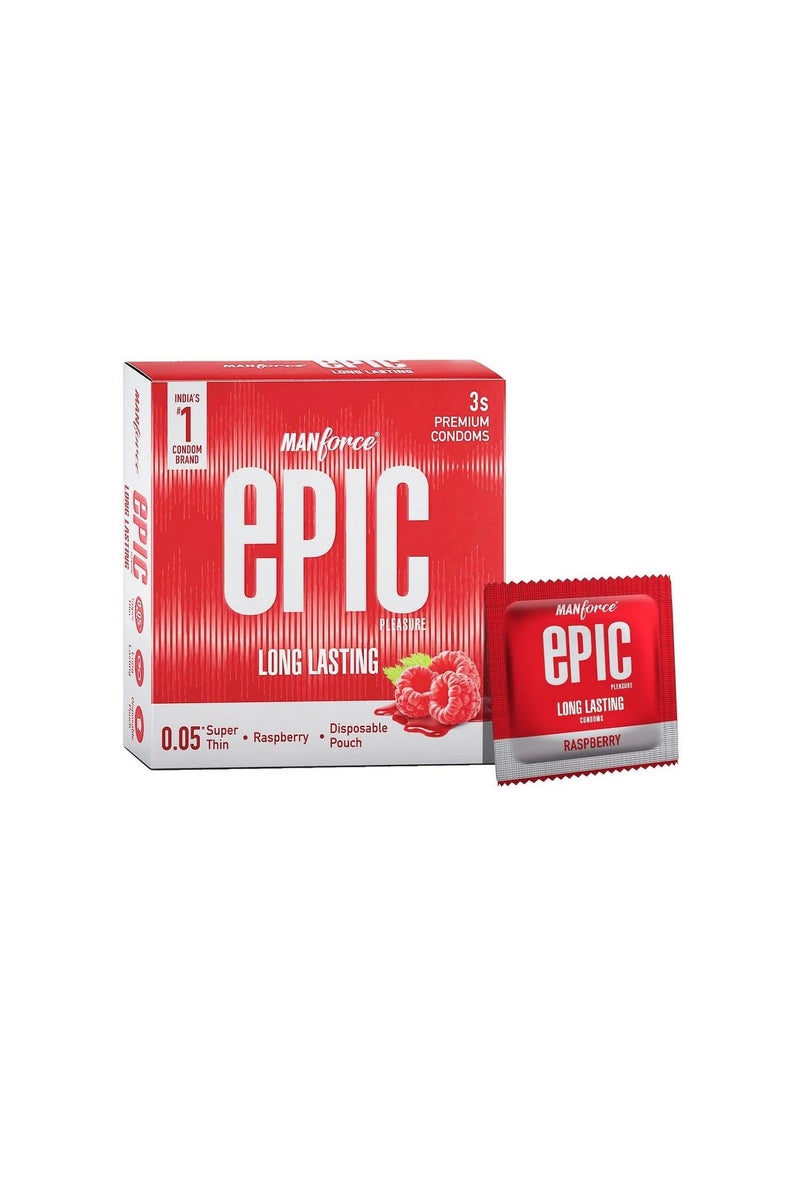 Mankind Manforce Epic Flavoured Condoms Combo Pack (13 Pcs) – Passion Fruit Punch (Extra Dotted) + Raspberry (Ultra Thin) – Lubricated Latex Condoms for Men – Long Lasting Pleasure & Safe Protection Premium Bundle - Image 3