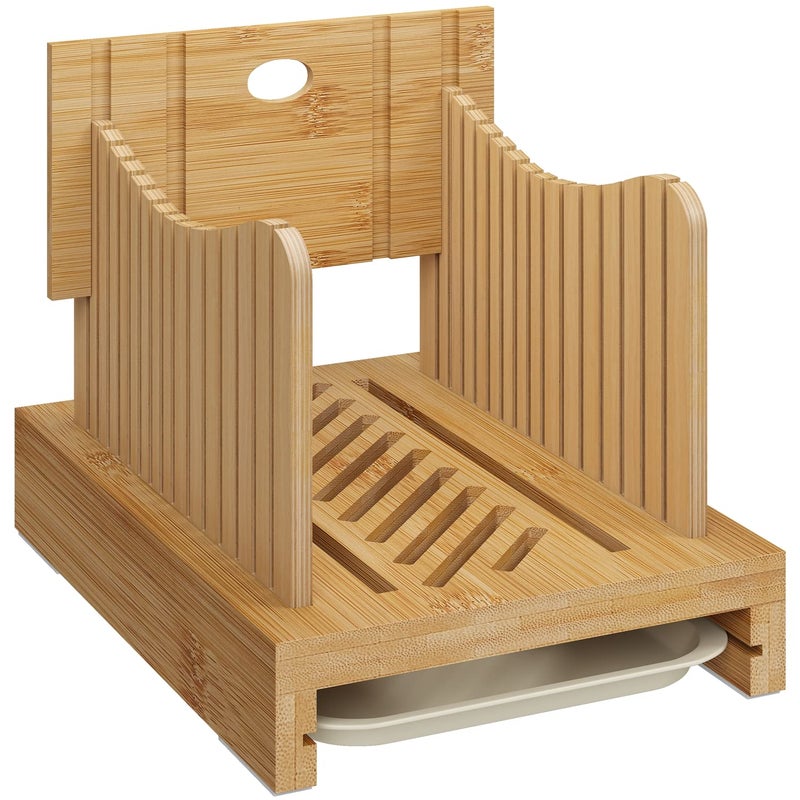 Bamboo Bread Slicer  Adjustable Width Guides Sturdy Wooden Cutting Board Easy Slicing for Homemade Bread Bagels  More