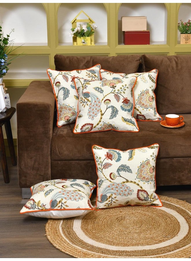 Clasiko Clasiko Cotton 300 TC Cushion Covers Set of 5; 24X24 Inches; Multicolor Peacock  - Image 1