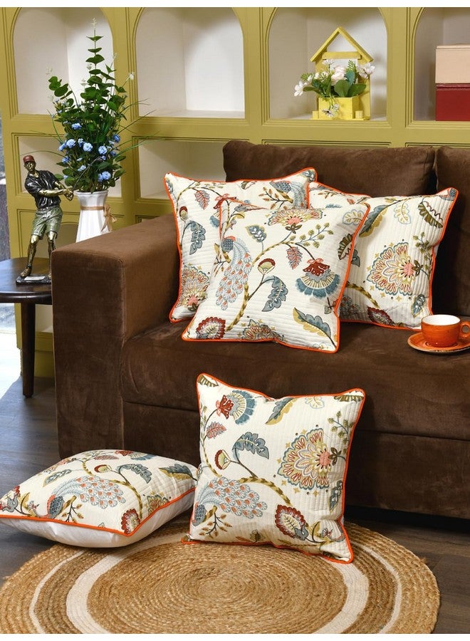 Clasiko Clasiko Cotton 300 TC Cushion Covers Set of 5; 24X24 Inches; Multicolor Peacock  - Image 3
