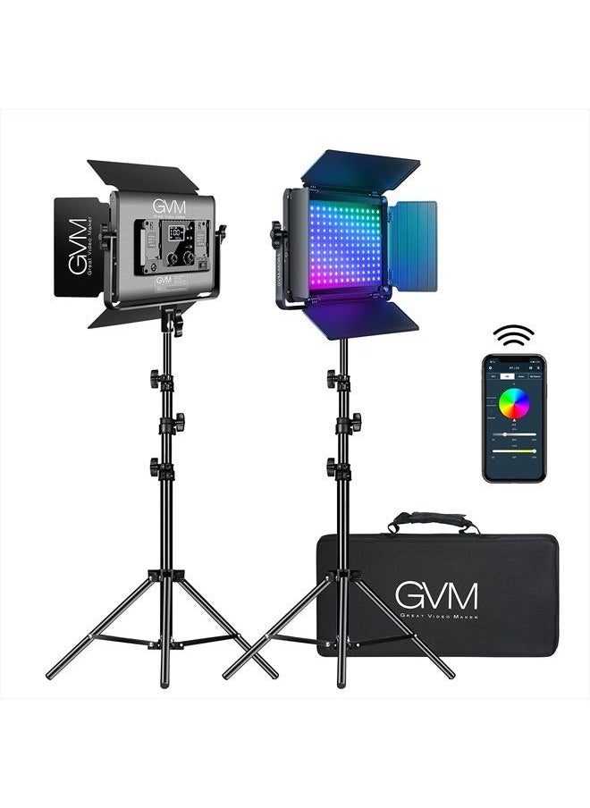GVM Great Video Maker GVM RGB LED Video Light with Lighting Kits, 680RS 50W Led Panel Light with Bluetooth Control, 2 Packs Photography Lighting for YouTube Studio, Video Shooting, Gaming, Streaming, Conference  - Image 1
