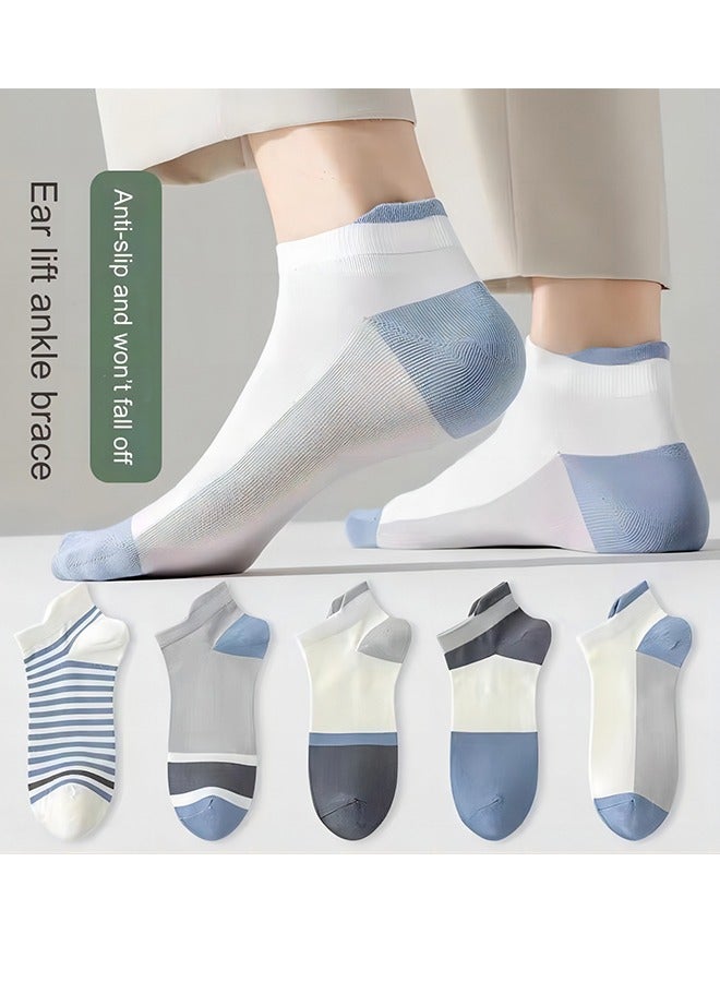 جوارب رجالية منخفضة الأعلى للكاحل مضادة للانزلاق، جوارب قطنية منعشة قابلة للتنفس، 5 أزواج من جوارب القارب مزيلة للعرق وممتصة للعرق، خفيفة الوزن ومبتكرة، جوارب غير مرئية - Image 1