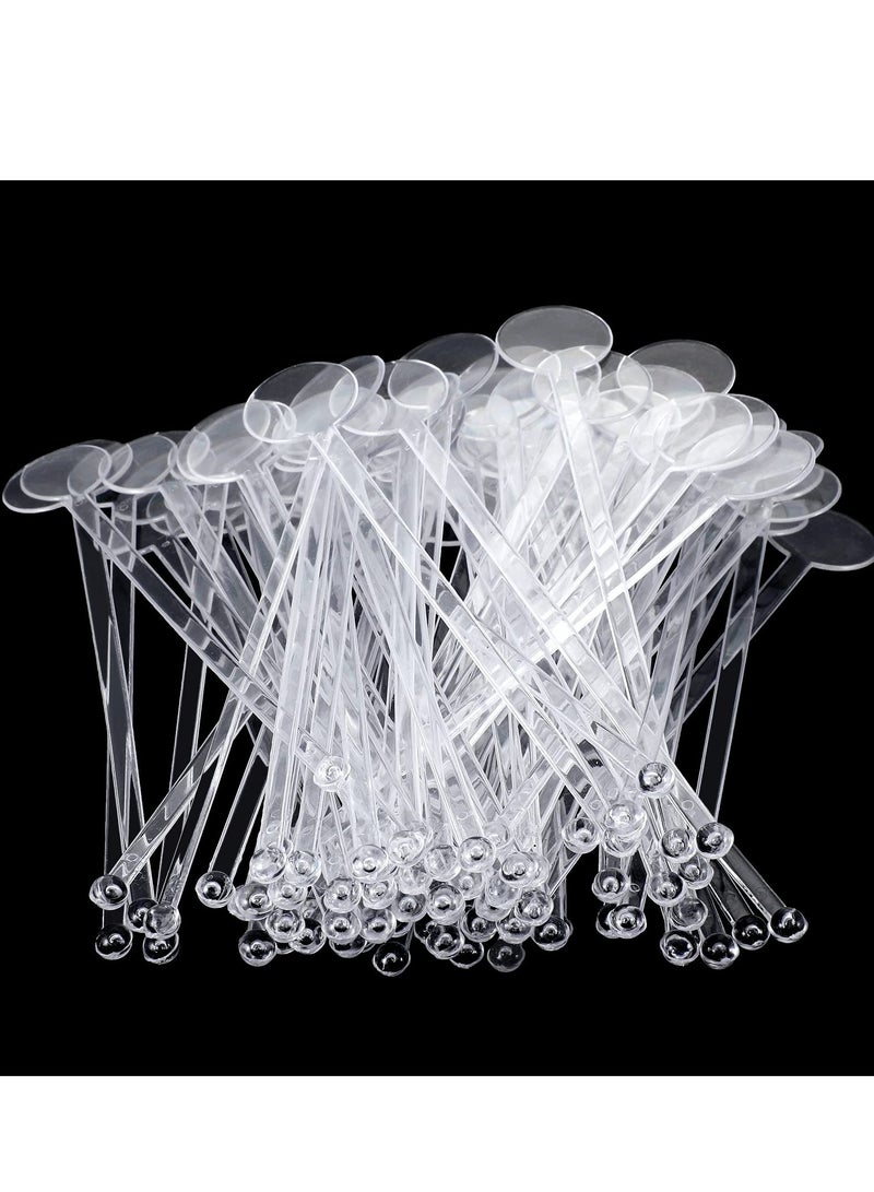SYOSI Disposable Cocktail Swizzle Sticks, Clear Plastic Stirrers with Disc Top 7 Inches Drinks Mixing Rod for Coffee Cocktail Beverage (50Pcs) - Image 4