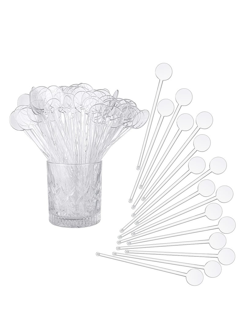 SYOSI Disposable Cocktail Swizzle Sticks, Clear Plastic Stirrers with Disc Top 7 Inches Drinks Mixing Rod for Coffee Cocktail Beverage (50Pcs) - Image 1