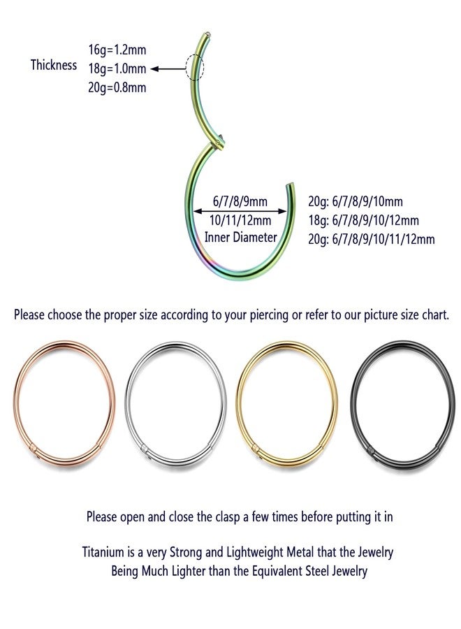 Lantine 18 gauge Small Nose Rings Hoops Grade 23 Titanium Hinged Seamless Rings Clicker Sleeper Top Cartilage Daith Rook Snug Tragus Piercing Hoop Earrings 7mm - Image 4