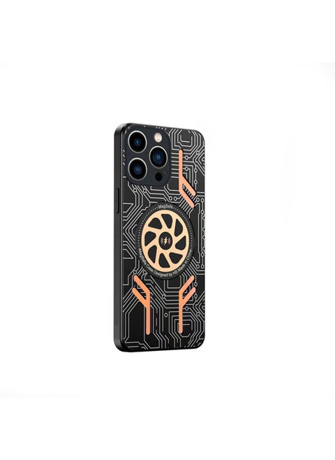 For Iphone 15 Mobile Phone Case 14promax Protective Case Aluminum Alloy Graphene Copper Heat Dissipation All-inclusive Anti-drop Case-Color:Cool Version Of The Laser Pattern (support Unlimited Charging)-Applicable Model:For Iphone12 Pro