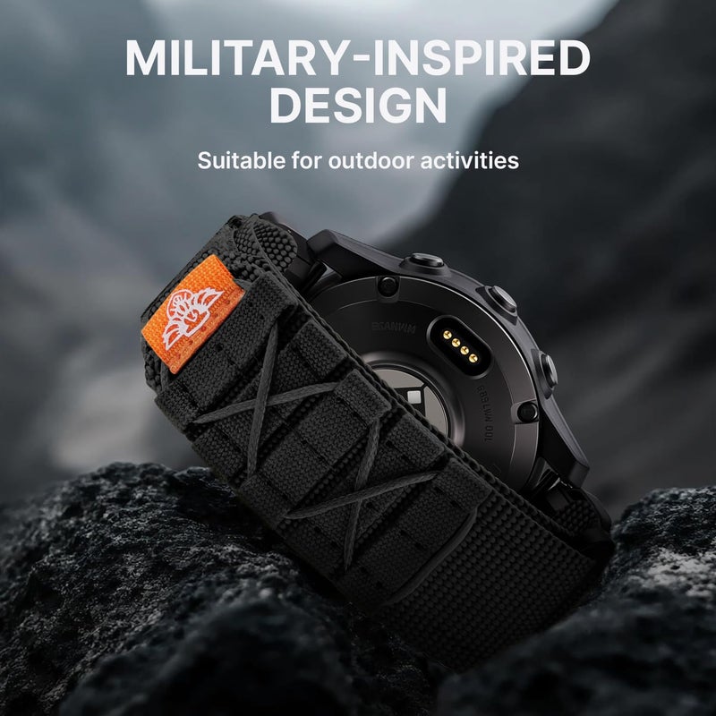 Bandletic حزام Bandletic متوافق مع Garmin Fenix 8 47mm 7 6 Pro 5 Plus، حزام نايلون تكتيكي متين لـ Instinct 3 2، أحزمة ساعة Quick Fit 22mm لـ Forerunner 970/965/955/945/Approach S62/S60/Epix 2 - Image 4