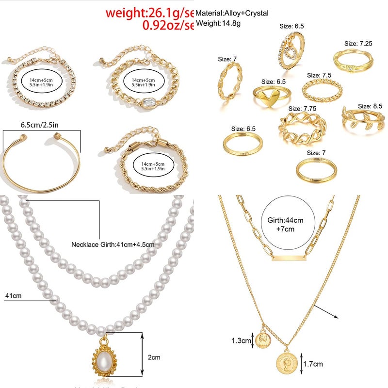 CONGYING 65 Pcs Gold Jewelry Set with 6Pcs Layered Necklace, 11 Pcs anklet and 7Pcs Earring Ear Cuff,11Hoop Earrings,15pcs Rings,15pcs stud earrings Jewerly set for Women Pack for Party GiftL - Image 2