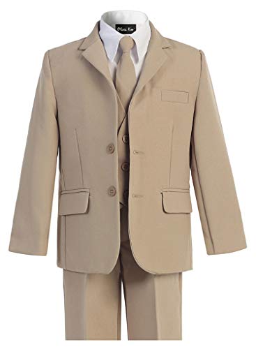 OLIVIA KOO Boys Solid 5-Piece Formal Suit Set with Matching Neck Tie Khaki - Image 2